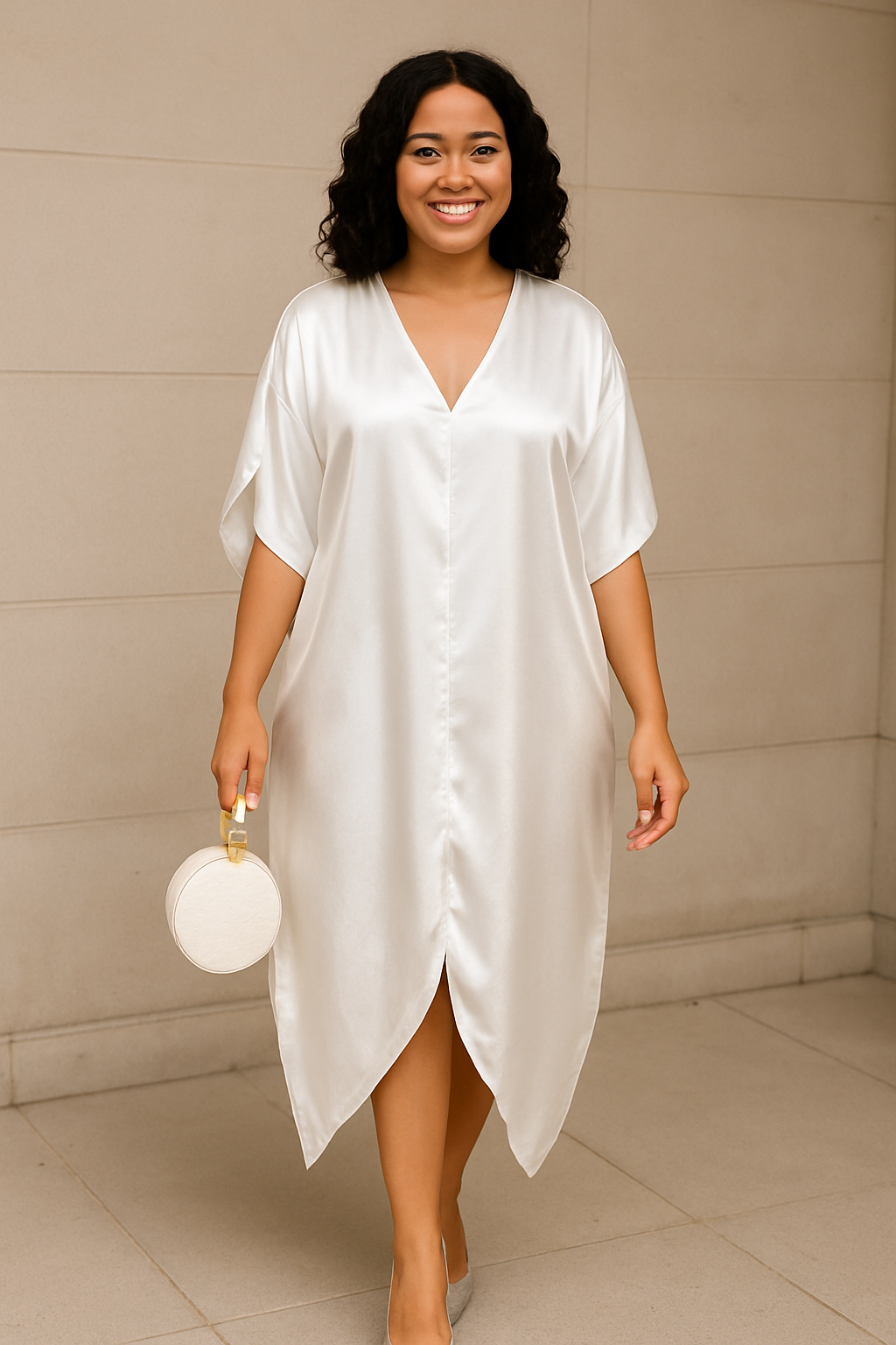 ORAYA – Robe Longue Unie à Col V