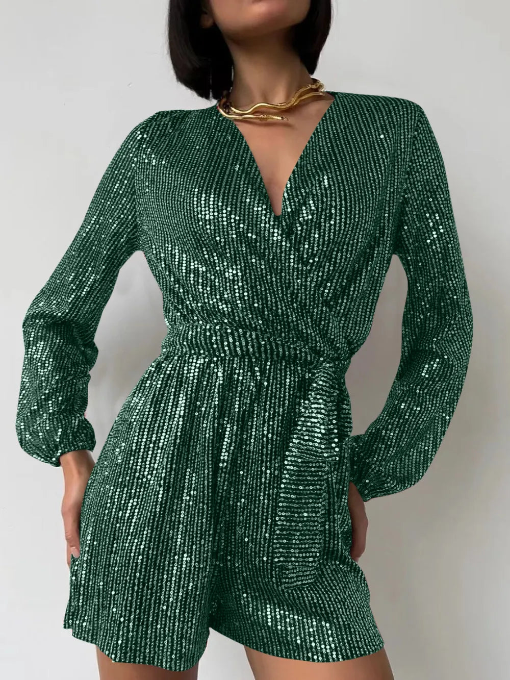 LEYNA – Combishort Ceinturé à Sequins