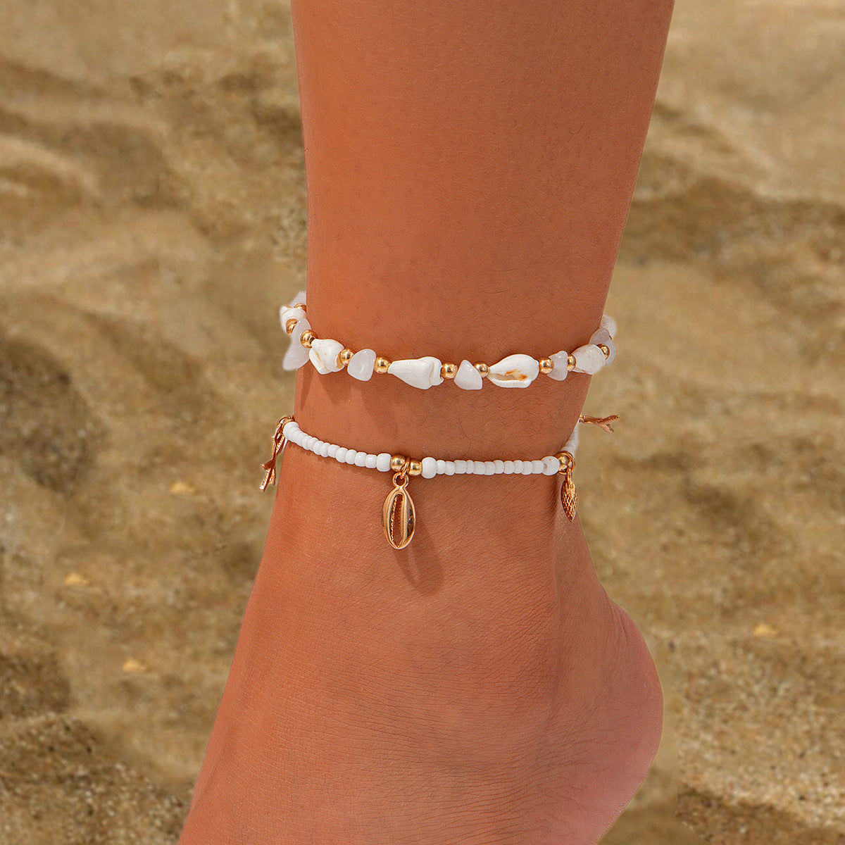 Isla – Set de 3 Chaînes de Cheville Perles & Goutte d’Eau