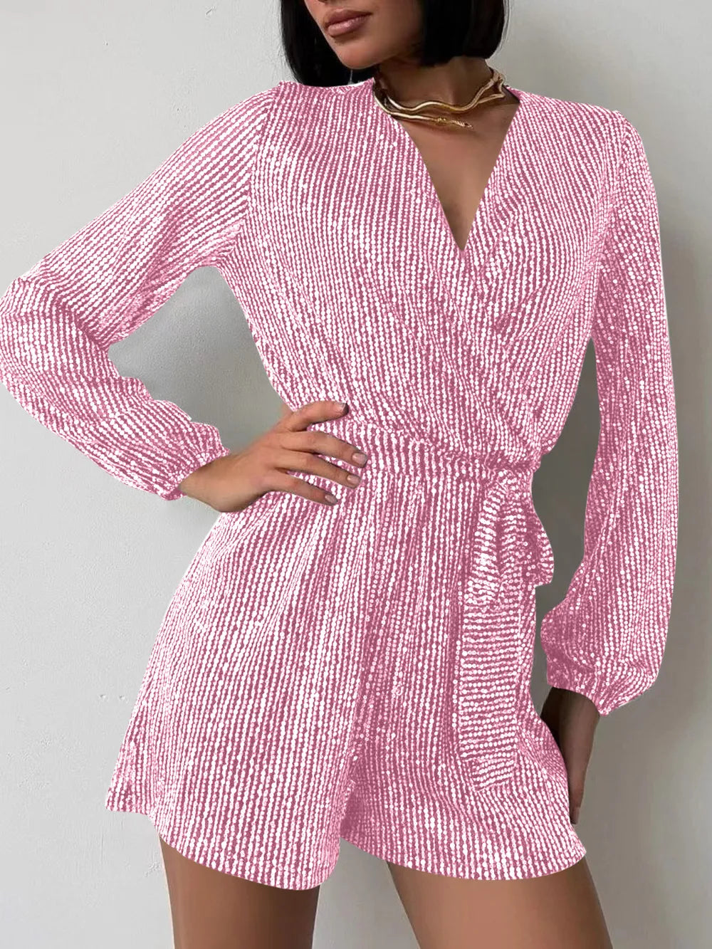 LEYNA – Combishort Ceinturé à Sequins