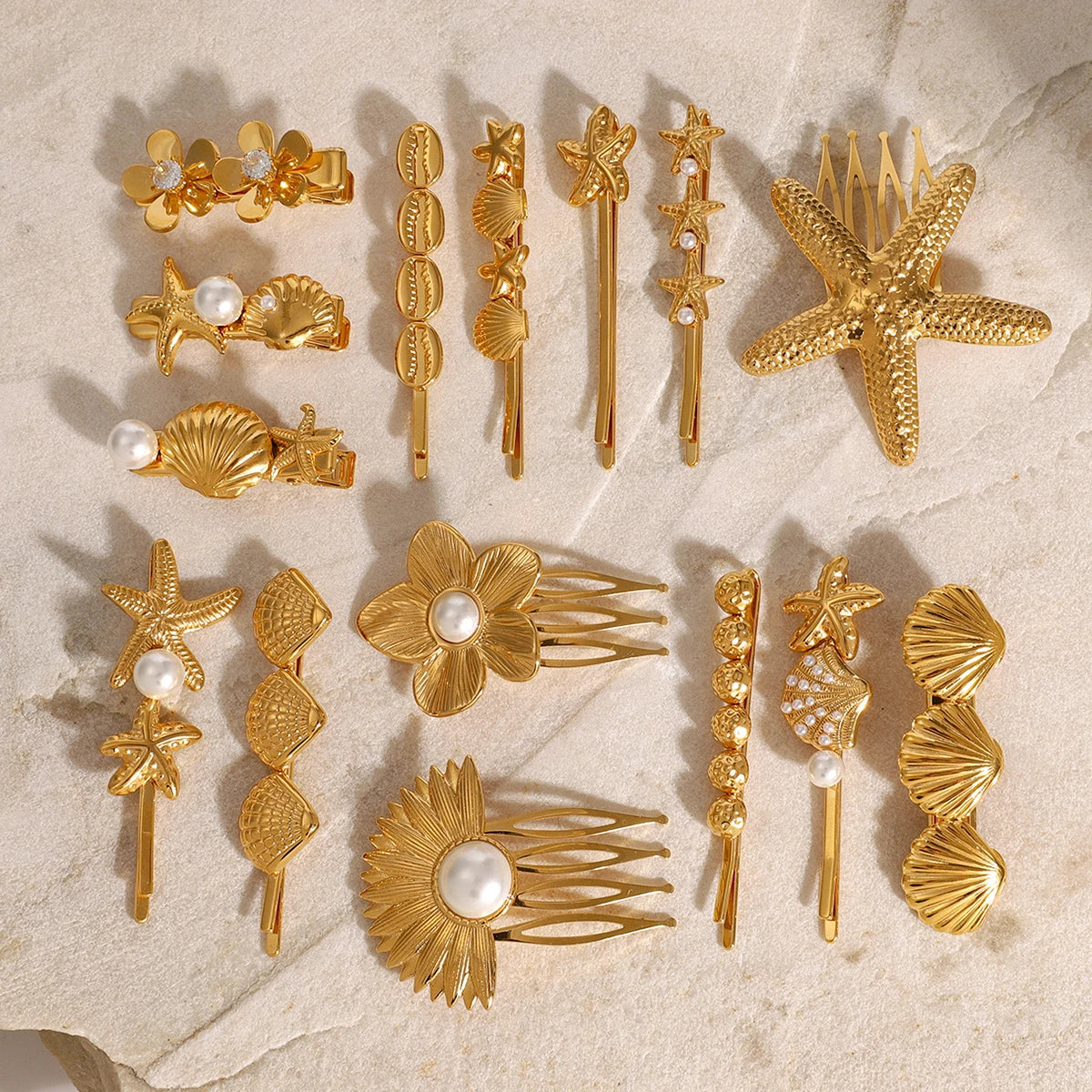 Sirena – Barrette Coquillage Dorée en Acier Inoxydable