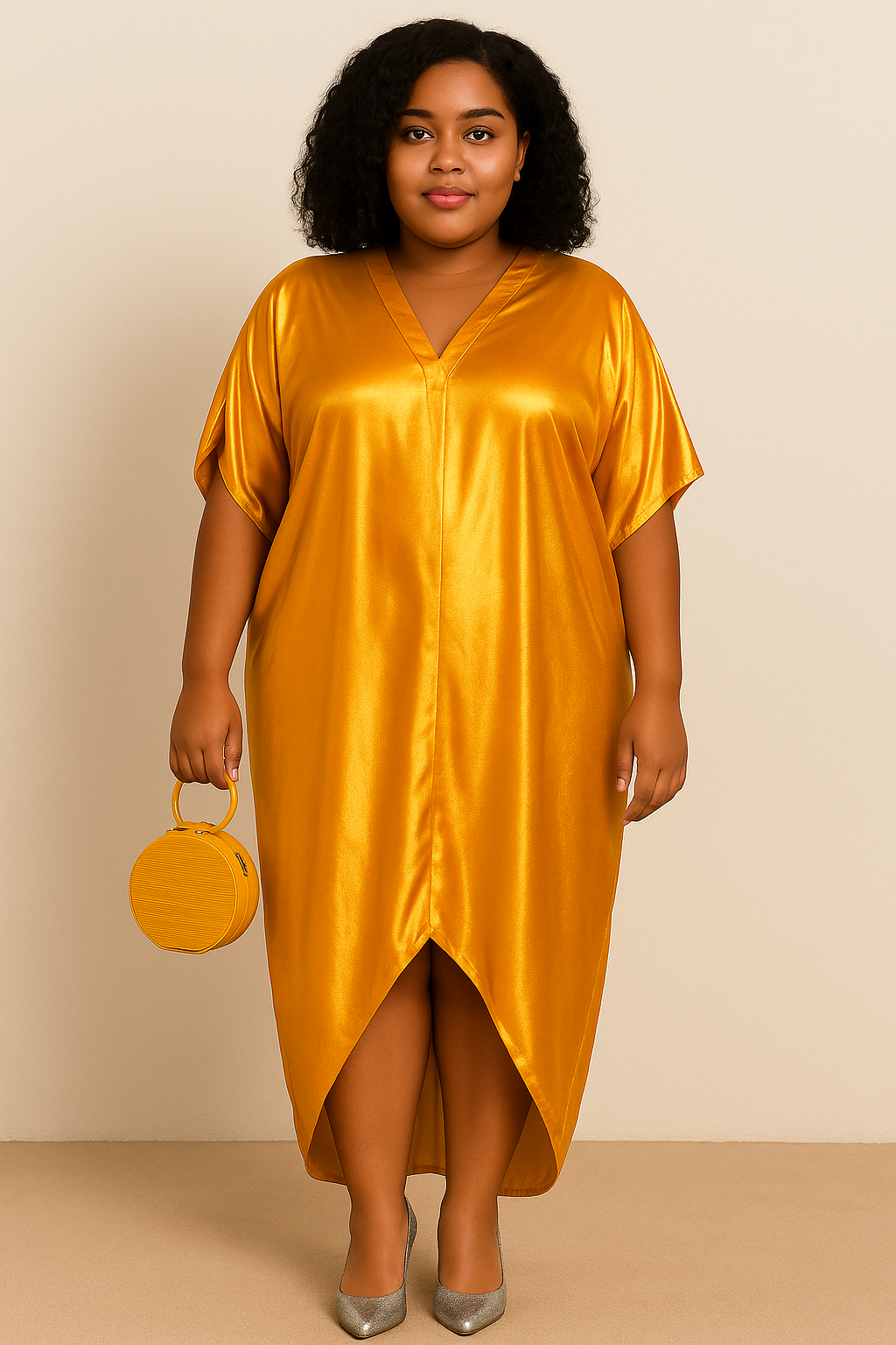 ORAYA – Robe Longue Unie à Col V