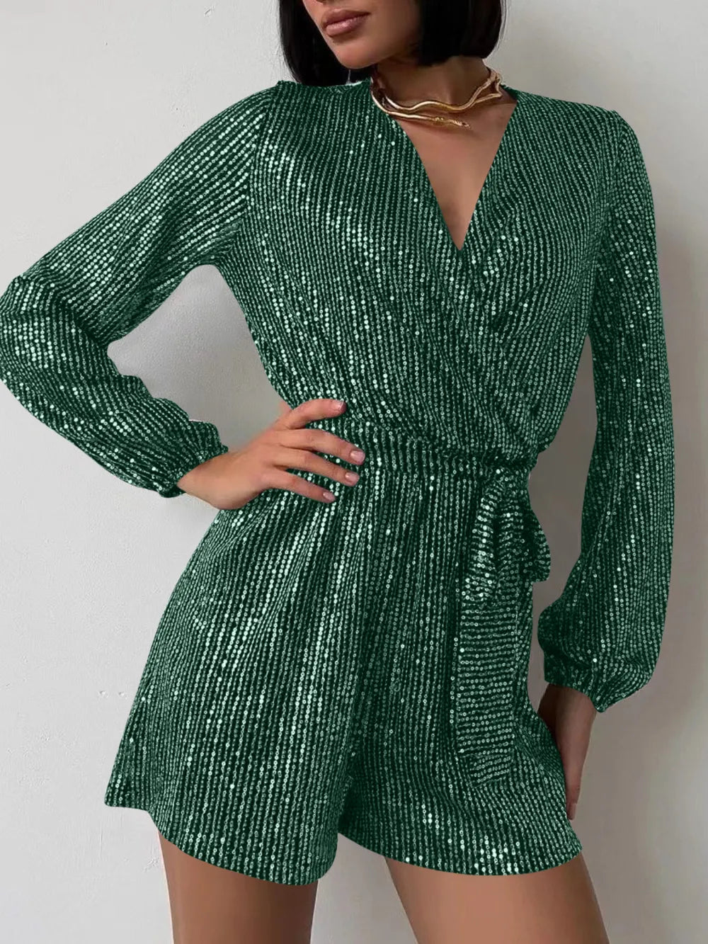 LEYNA – Combishort Ceinturé à Sequins