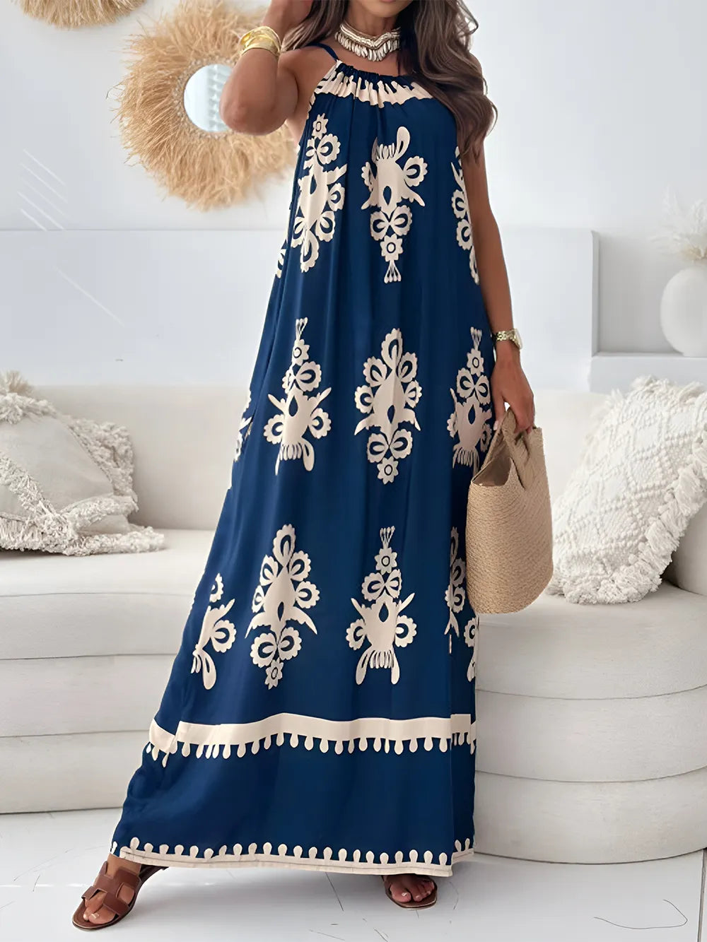 SARA – Robe Longue à Bretelles Imprimée