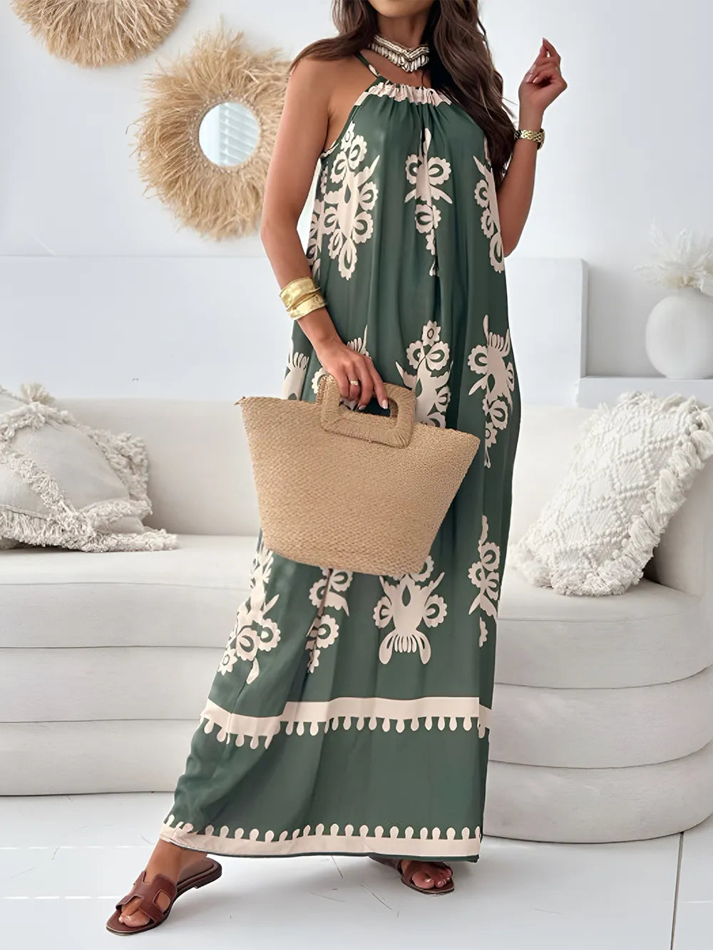 SARA – Robe Longue à Bretelles Imprimée