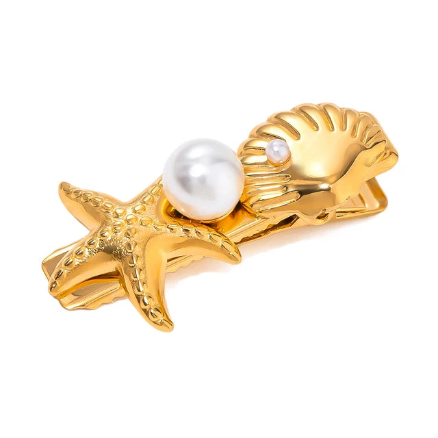 Sirena – Barrette Coquillage Dorée en Acier Inoxydable
