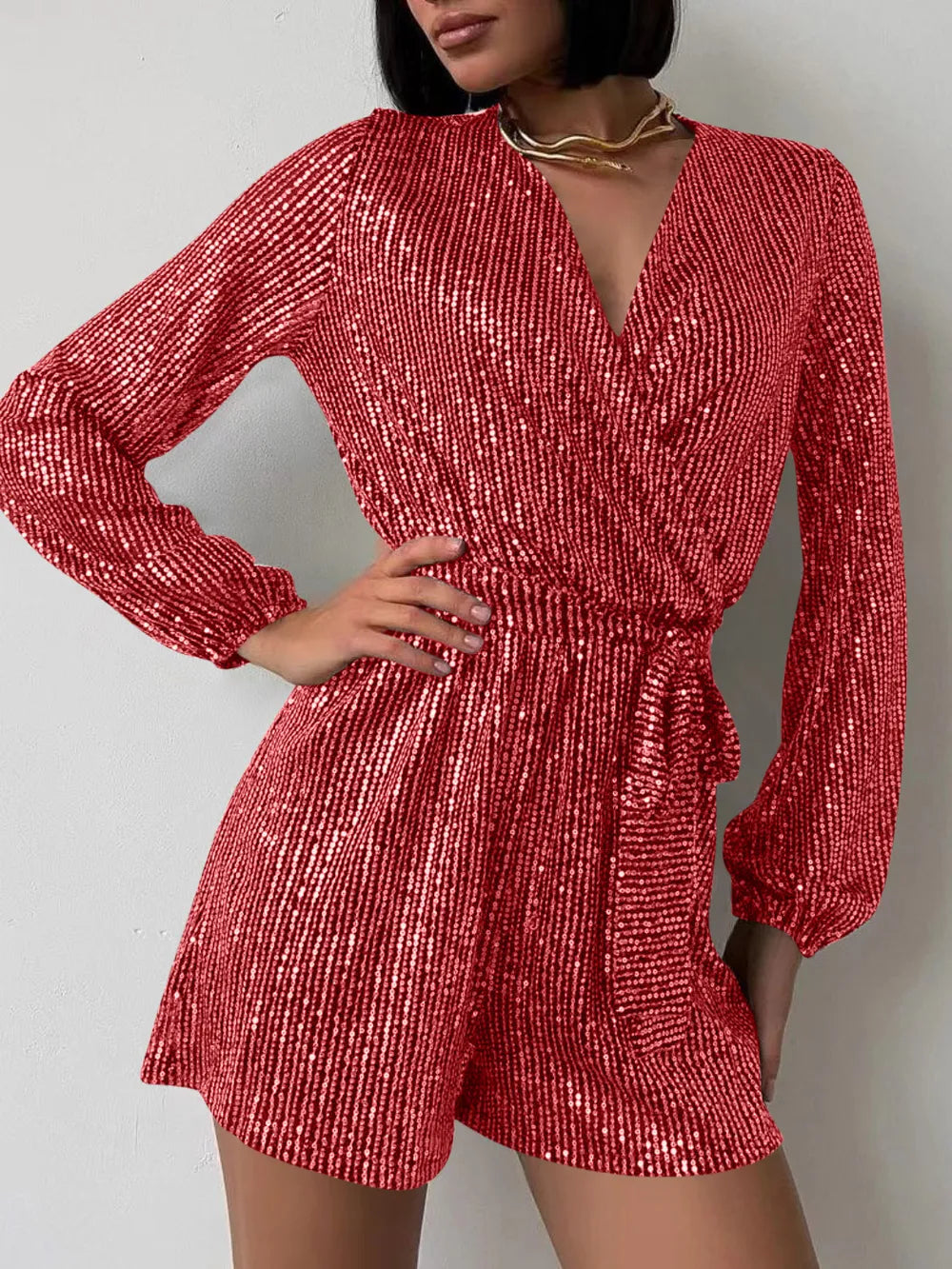LEYNA – Combishort Ceinturé à Sequins
