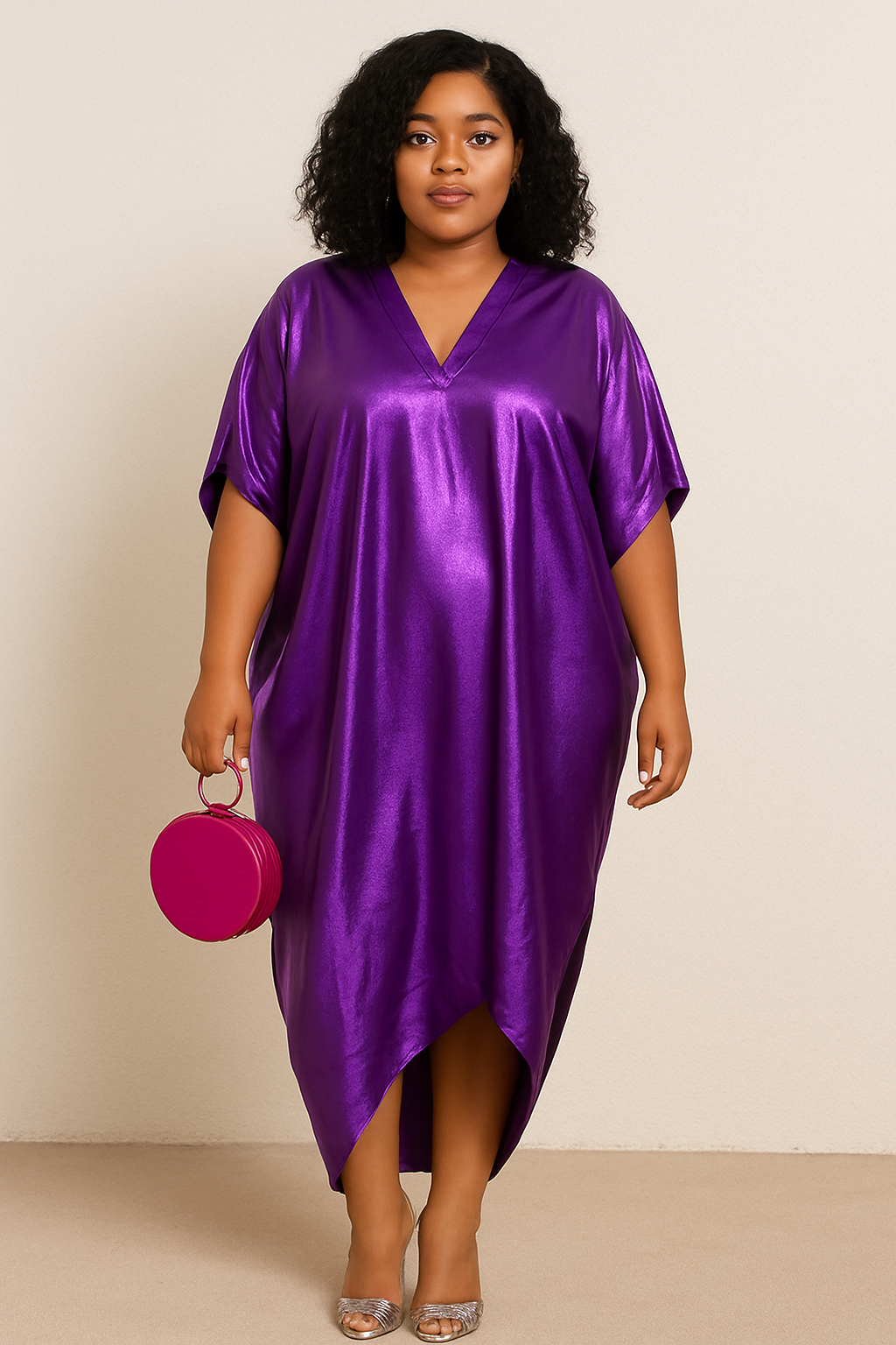 ORAYA – Robe Longue Unie à Col V