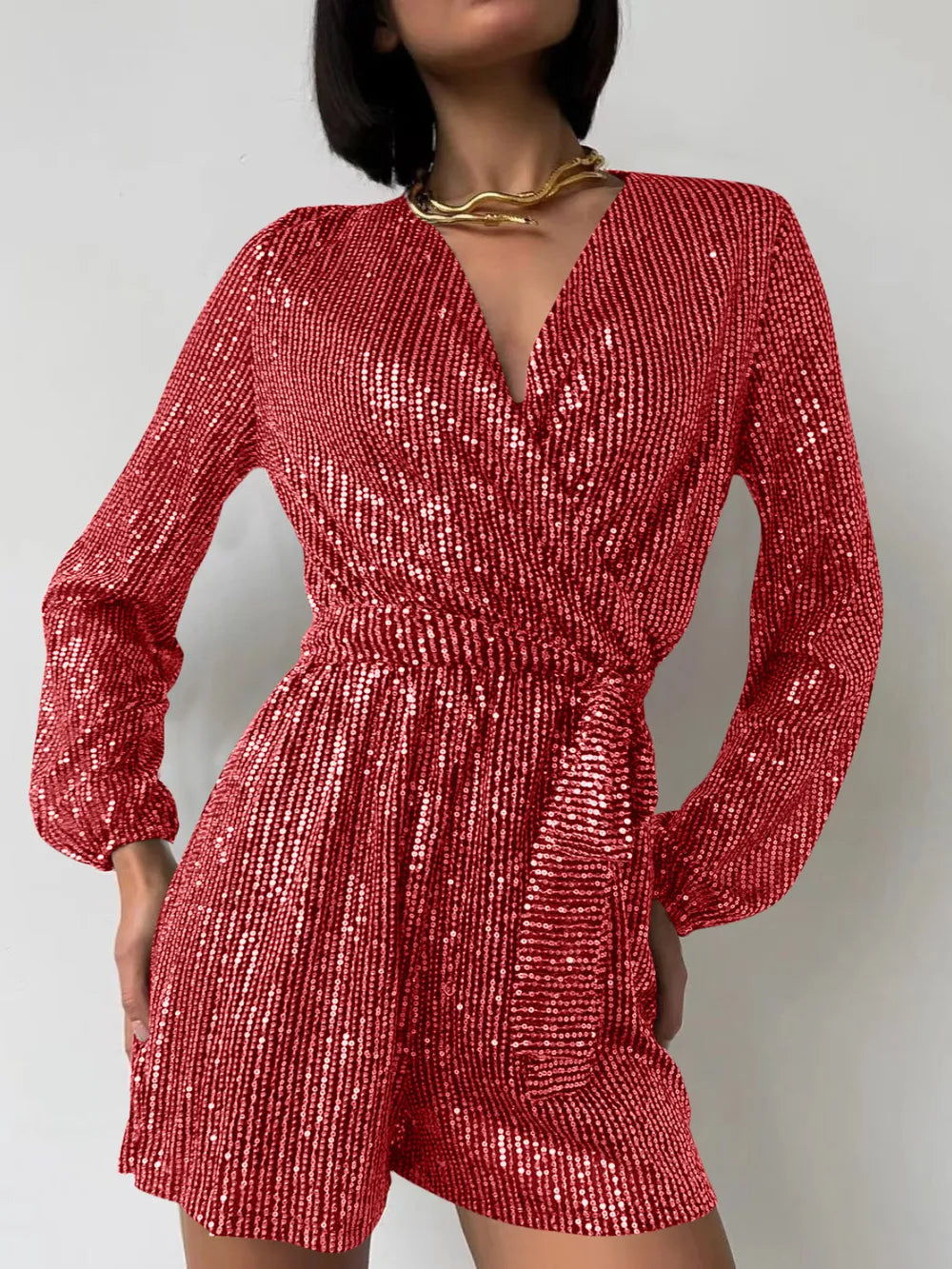 LEYNA – Combishort Ceinturé à Sequins