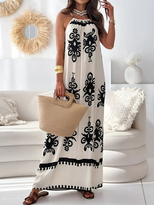 SARA – Robe Longue à Bretelles Imprimée