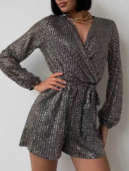 LEYNA – Combishort Ceinturé à Sequins