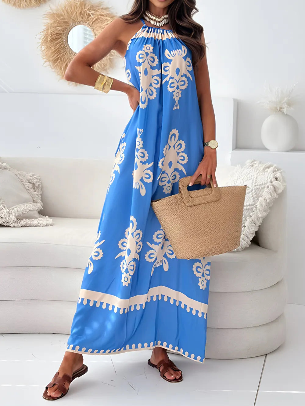 SARA – Robe Longue à Bretelles Imprimée