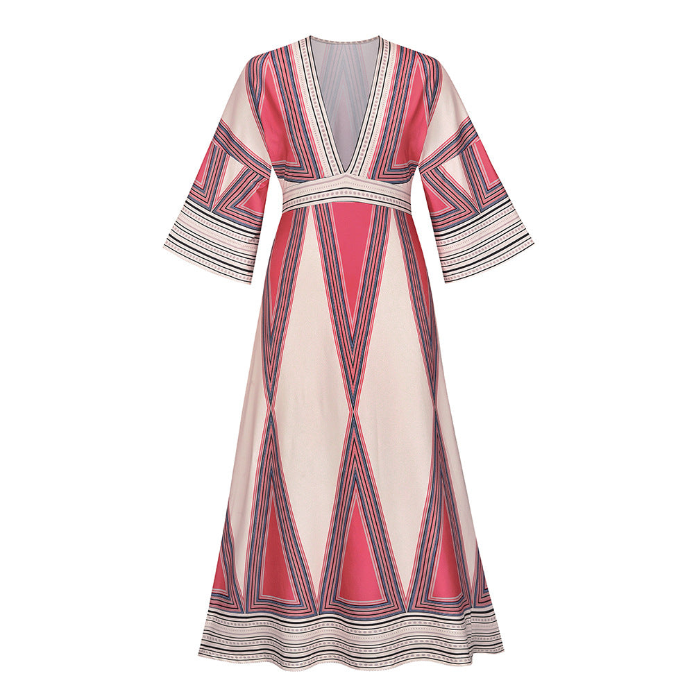 MEHNA – Robe Longue Imprimée Col V