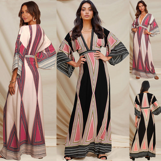 MEHNA – Robe Longue Imprimée Col V
