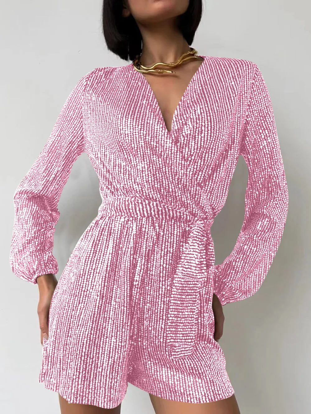 LEYNA – Combishort Ceinturé à Sequins
