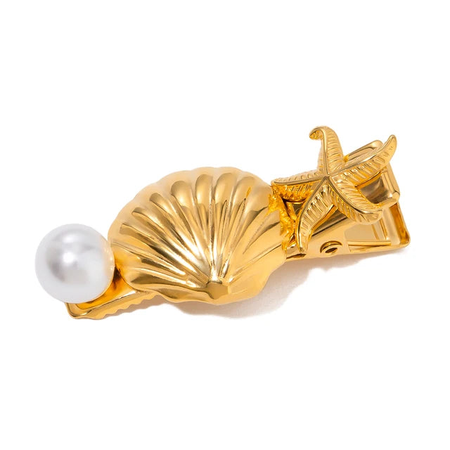Sirena – Barrette Coquillage Dorée en Acier Inoxydable
