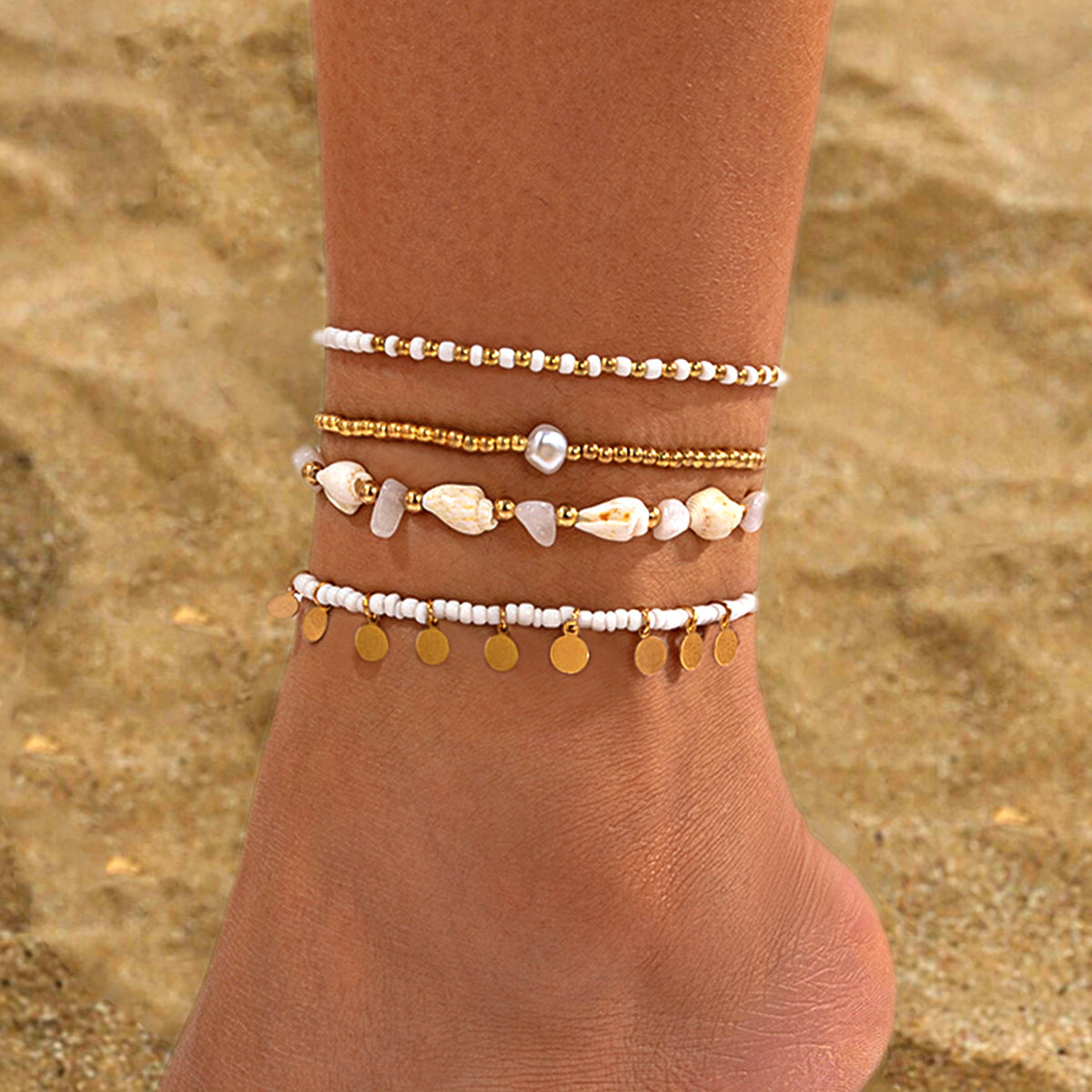 Isla – Set de 3 Chaînes de Cheville Perles &amp; Goutte d’Eau