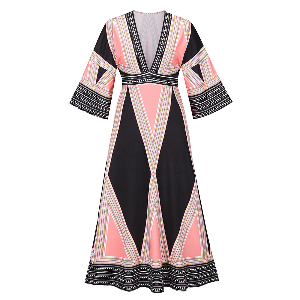 MEHNA – Robe Longue Imprimée Col V