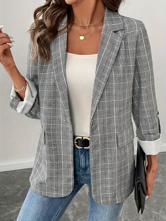 ALYA – Blazer à Carreaux Col Revers