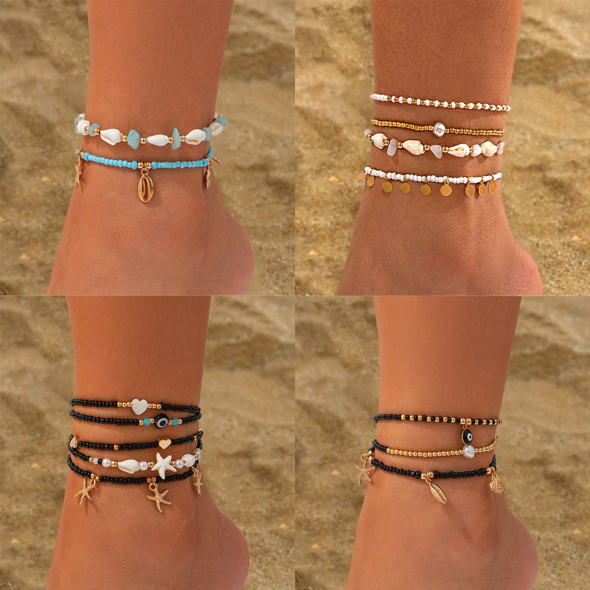 Isla – Set de 3 Chaînes de Cheville Perles &amp; Goutte d’Eau