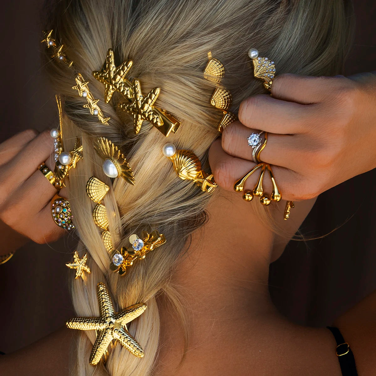Sirena – Barrette Coquillage Dorée en Acier Inoxydable